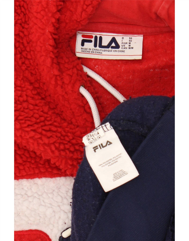 FILA Suéter masculino de lã com capuz gráfico médio bloco colorido multicolorido