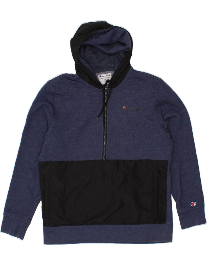 CHAMPION Mens Hoodie Jumper Large Navy Blue Colourblock Cotton Vintage Champion and Second-Hand Champion from Messina Hembry 