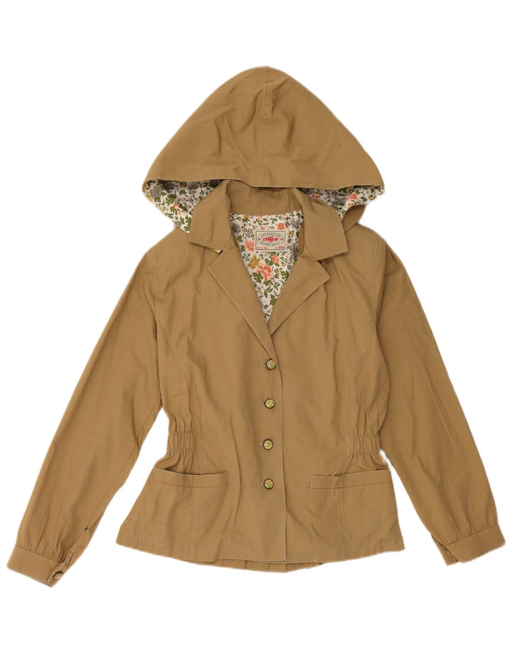 Jaqueta blazer feminina VINTAGE com capuz de 4 botões tamanho 6 2XS algodão marrom