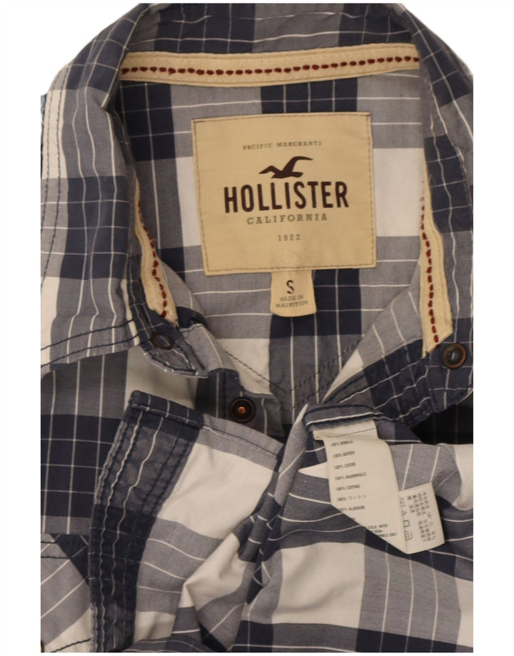 Camisa masculina Hollister pequena xadrez azul marinho de algodão
