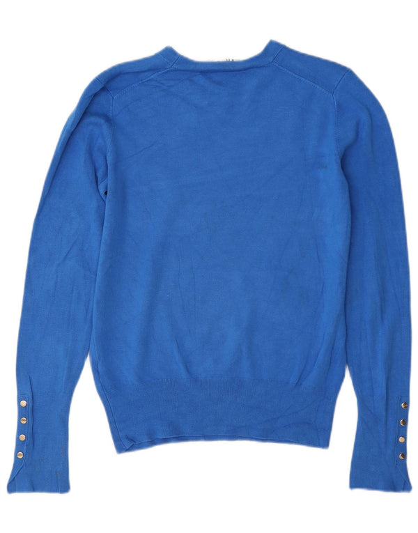 Suéter feminino Zara com gola redonda e viscose azul médio UK 12