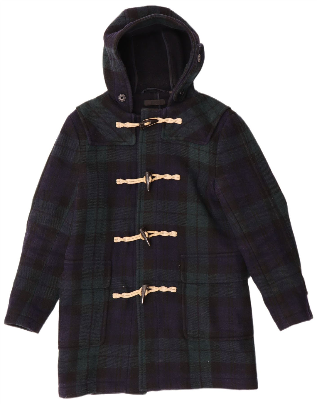 Casaco Duffle Masculino Uniqlo com Capuz Reino Unido 36 Pequeno Xadrez Azul Marinho