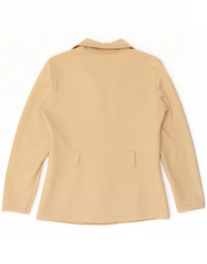 Jaqueta blazer feminina vintage de 6 botões Reino Unido 12 poliéster bege médio