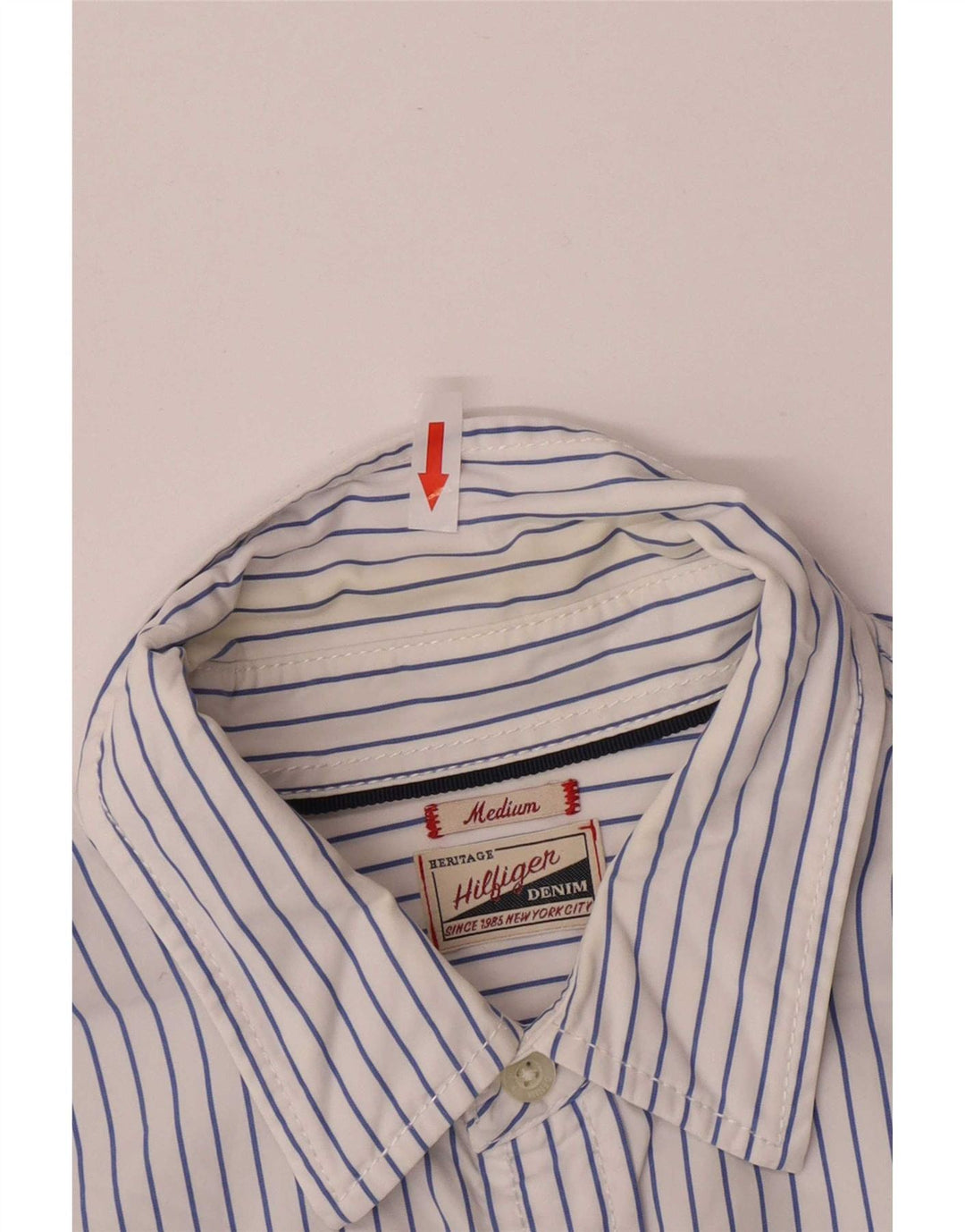 Camisa masculina Tommy Hilfiger Regular Fit de algodão listrado azul médio