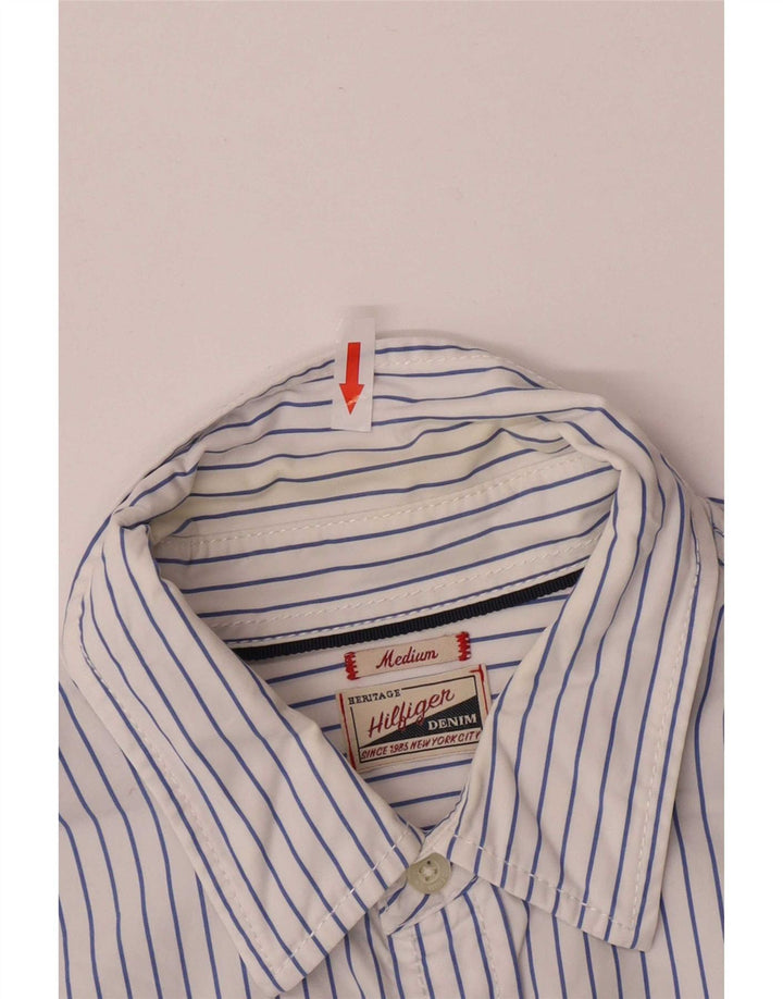 Camisa masculina Tommy Hilfiger Regular Fit de algodão listrado azul médio