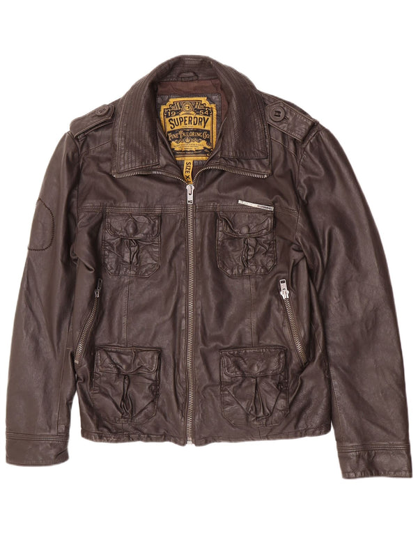 Jaqueta de couro militar masculina Superdry UK 42 XL marrom