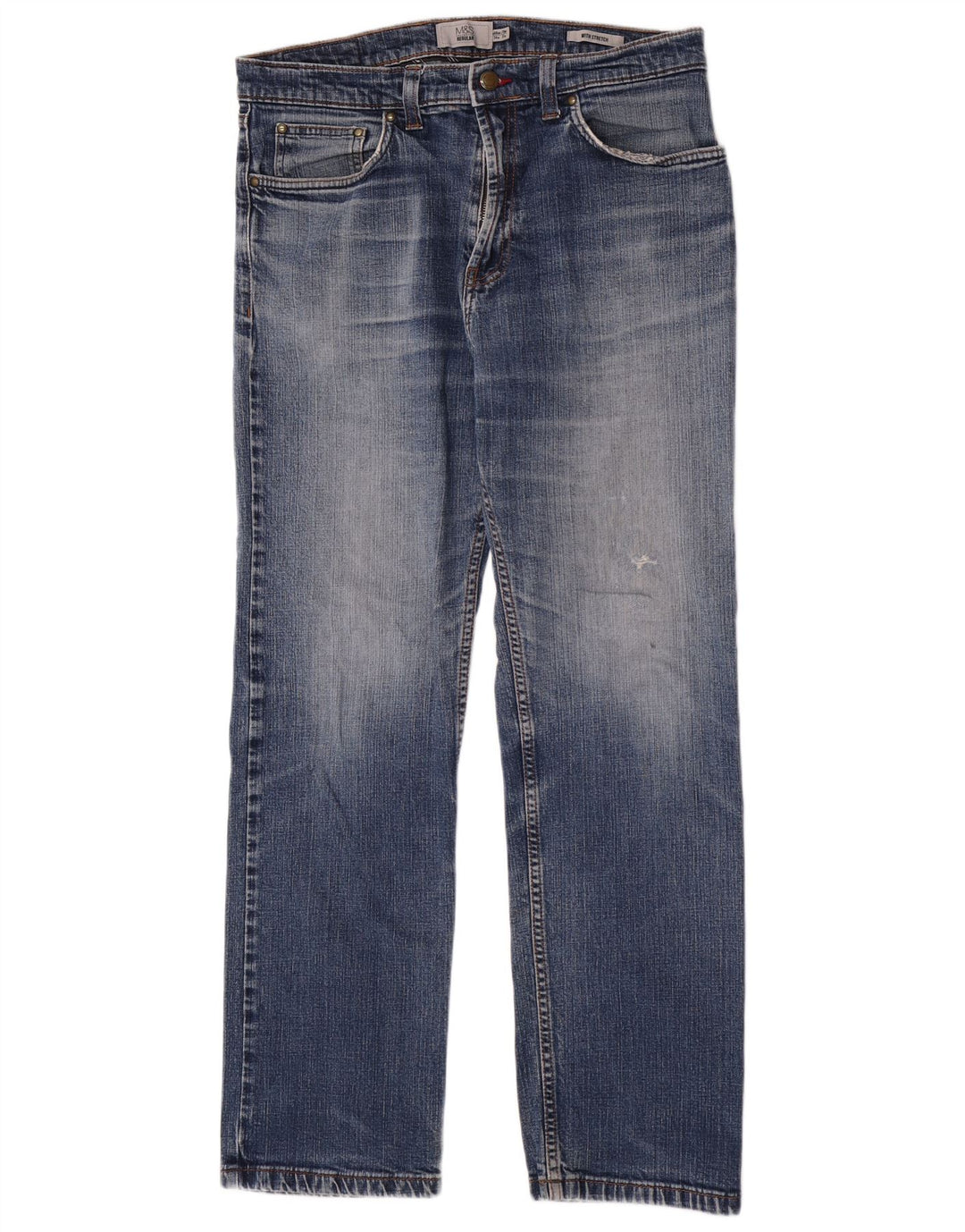 Calça jeans reta regular masculina Marks & Spencer W34 L29 algodão azul