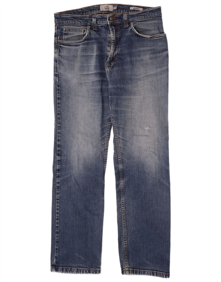 Calça jeans reta regular masculina Marks & Spencer W34 L29 algodão azul