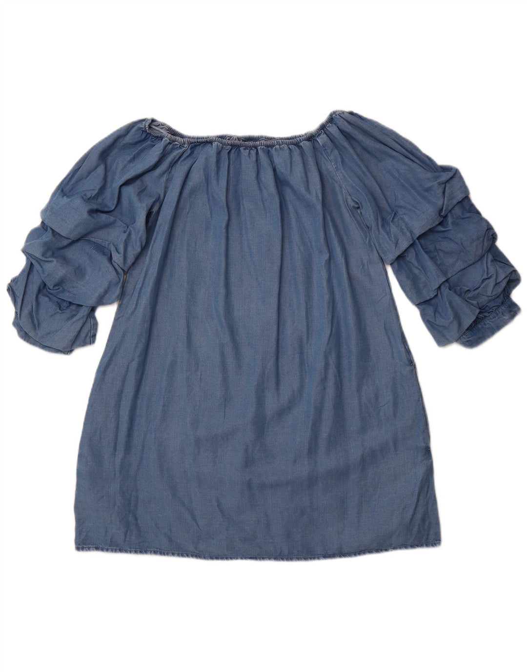 ZARA Top feminino manga 3/4 sem ombro Reino Unido 12 azul médio