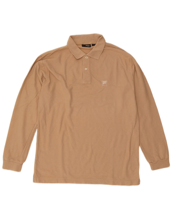 Fila Mens Long Sleeve Polo Shirt Large Beige Cotton