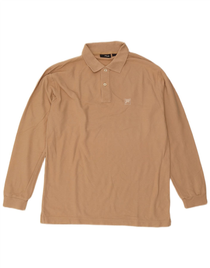 Camisa polo masculina Fila de manga comprida grande algodão bege