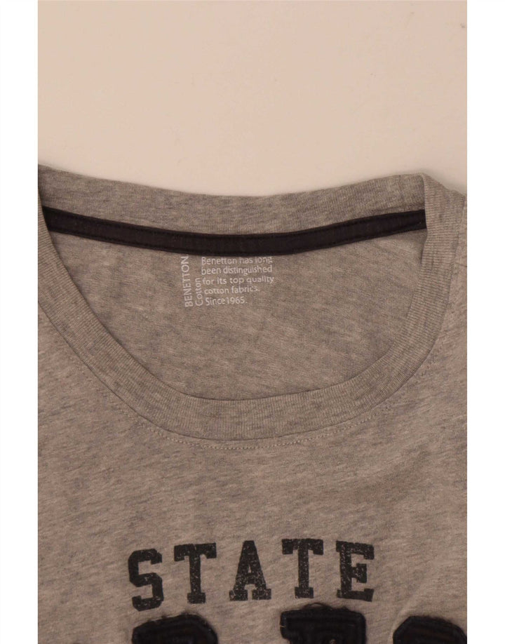 Camiseta gráfica masculina Benetton Top grande algodão manchado cinza