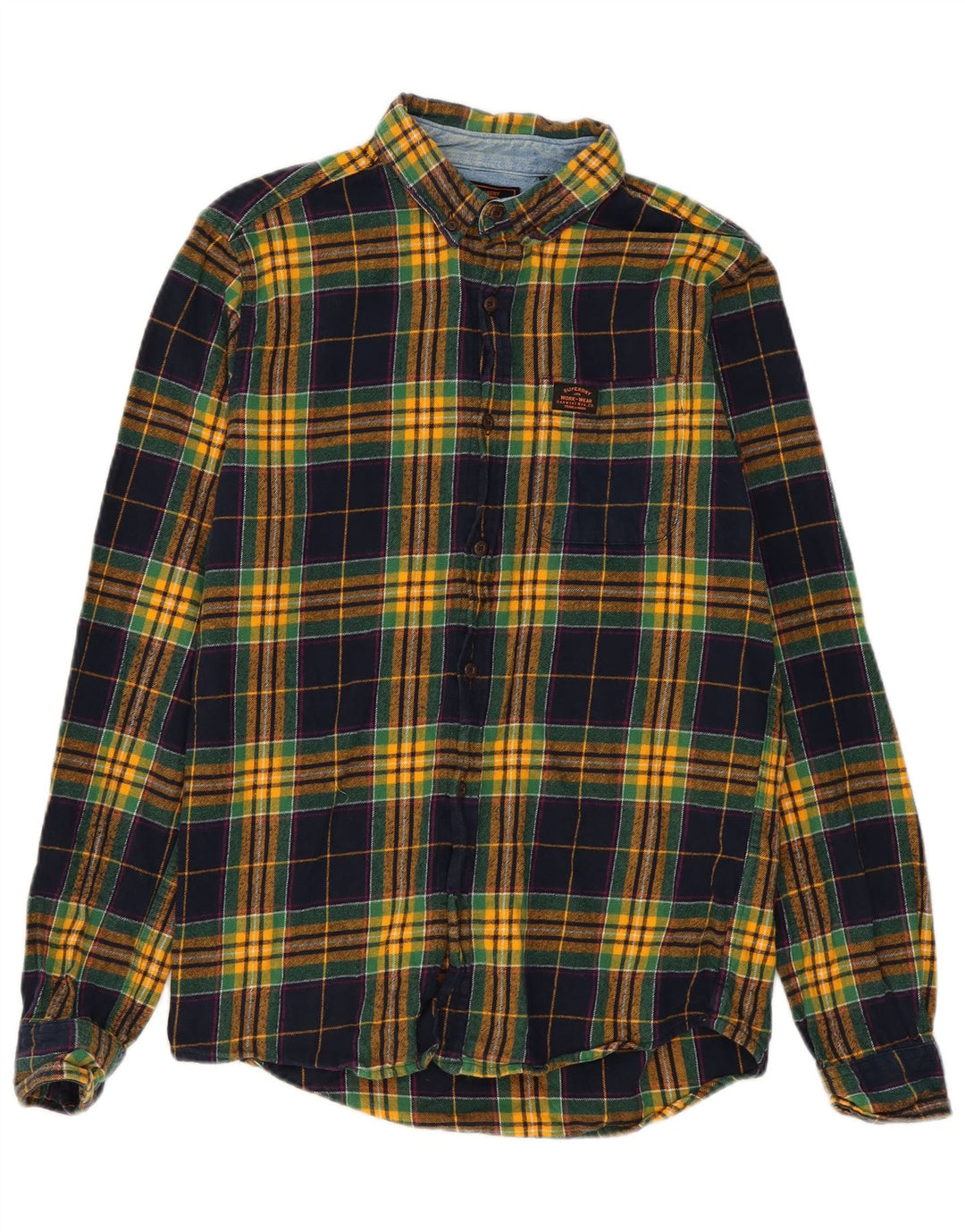 Camisa masculina Superdry de flanela xadrez média de algodão xadrez multicolorido
