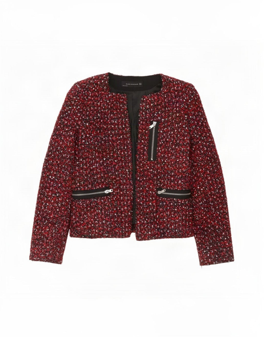 Jaqueta Zara Womens Open Blazer UK 12 Médio Vermelho Salpicado