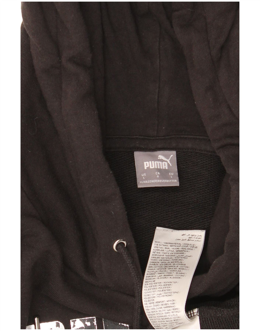 PUMA feminino gráfico moletom com capuz UK 16 grande algodão preto