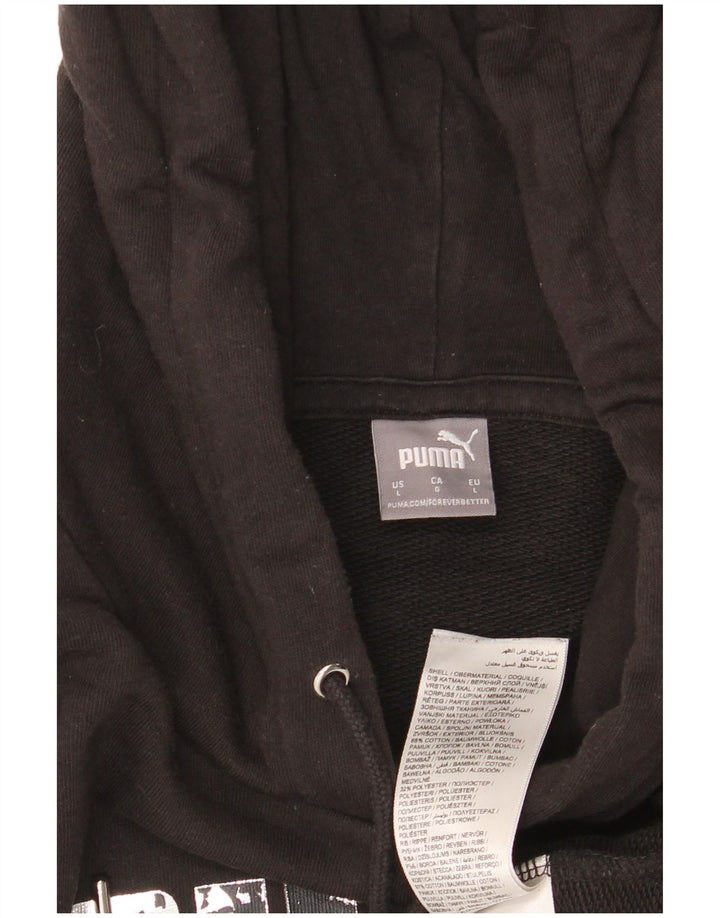 PUMA feminino gráfico moletom com capuz UK 16 grande algodão preto