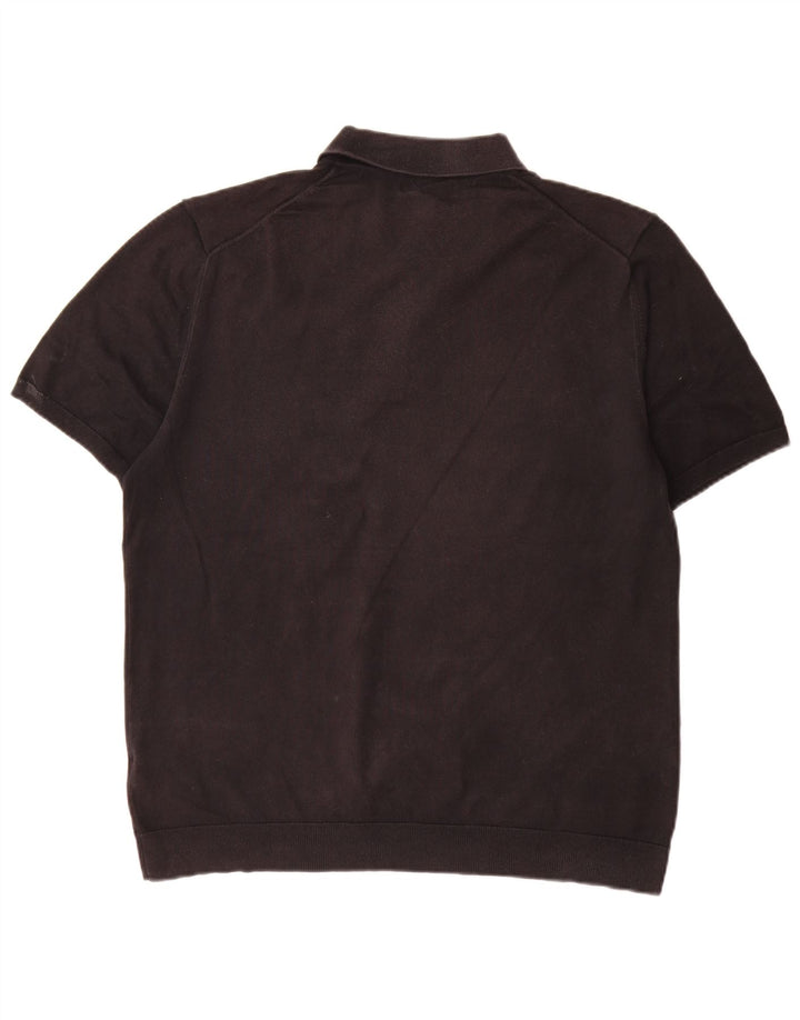 Suéter masculino Marks & Spencer de manga curta com gola polo grande preto