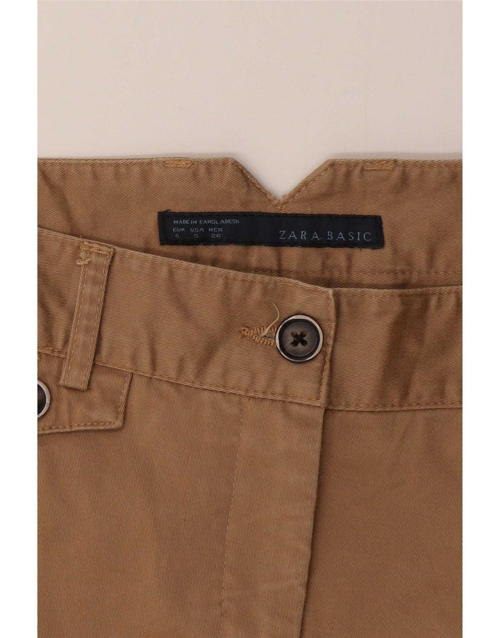 Zara Womens Chino Shorts Pequeno W26 Algodão Bege