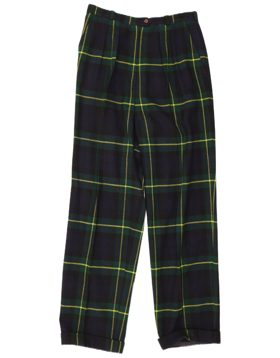 Calça feminina vintage W28 L29 azul marinho xadrez lã