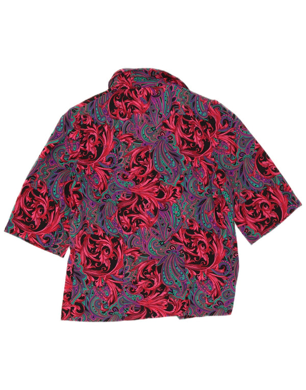 Blusa feminina vintage de manga curta UK 16 grande rosa Paisley