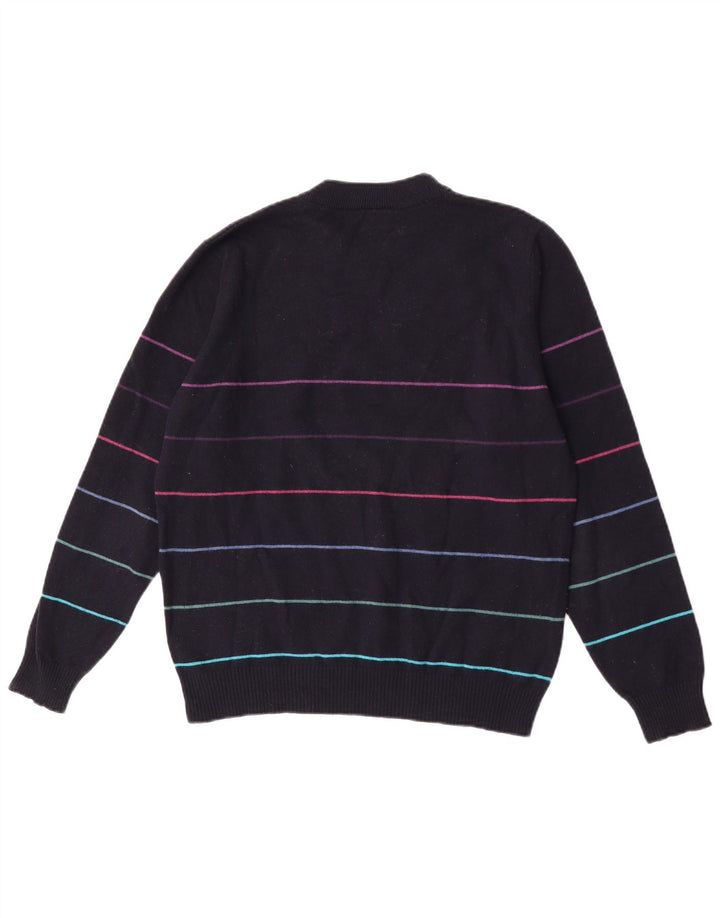 Suéter masculino Lacoste com gola redonda tamanho 3 pequeno listrado azul marinho