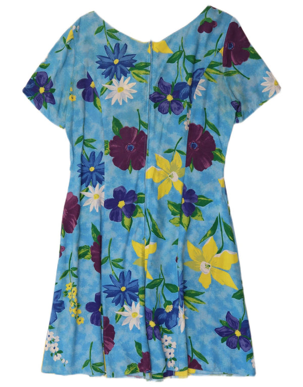 Vintage Womens A-Line Dress UK 16 Large Blue Floral