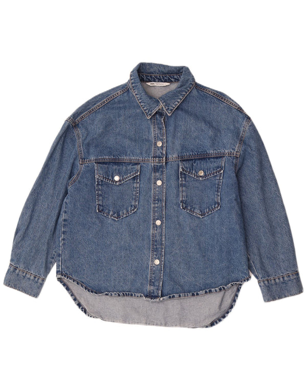 Camisa jeans oversized assimétrica feminina Zara Reino Unido 18 XL azul