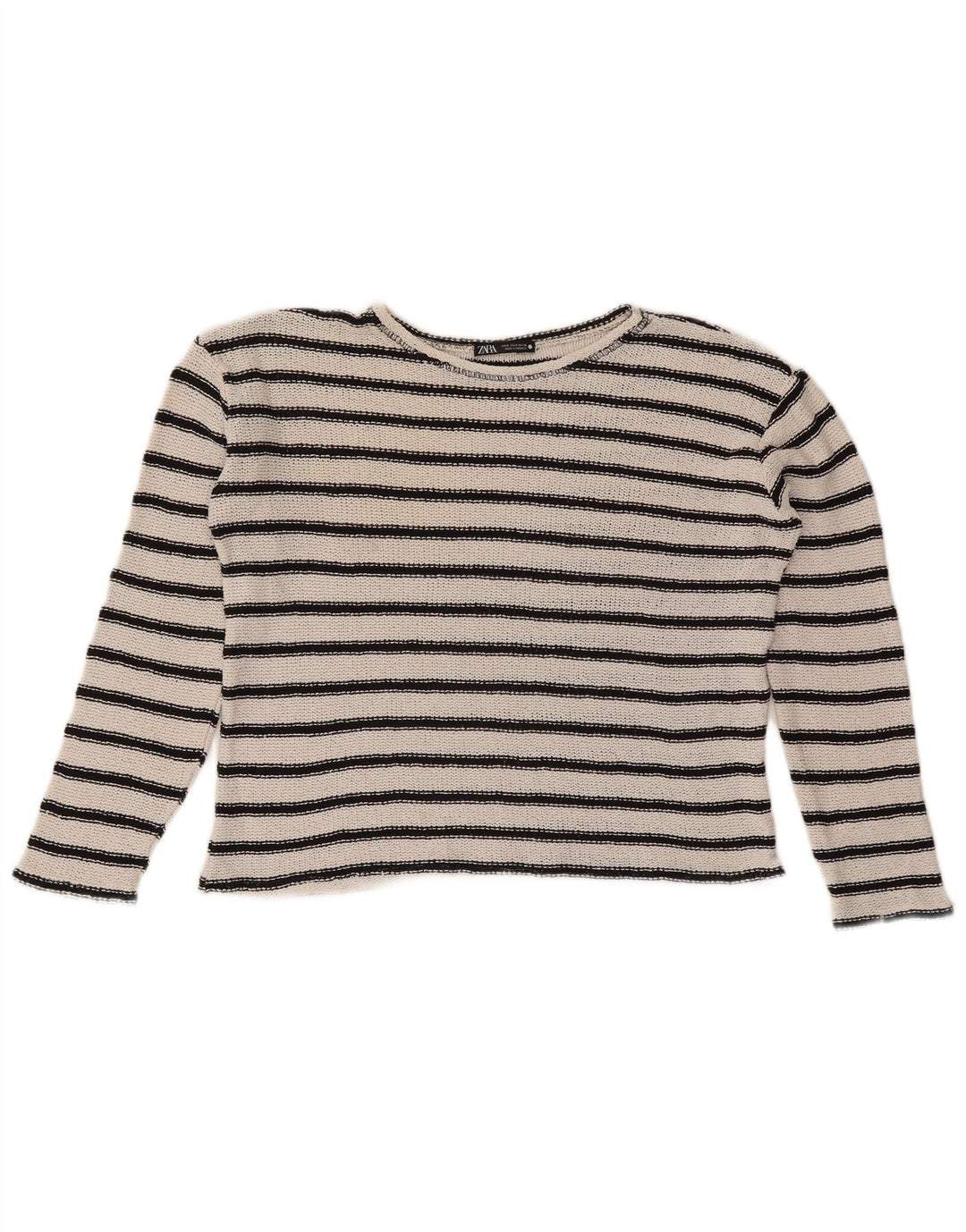 Zara Womens Oversized Crop Top UK 10 Pequeno Listrado Branco