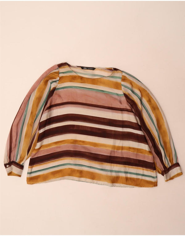 Zara blusa feminina manga comprida top UK 18 XL listrado multicolorido