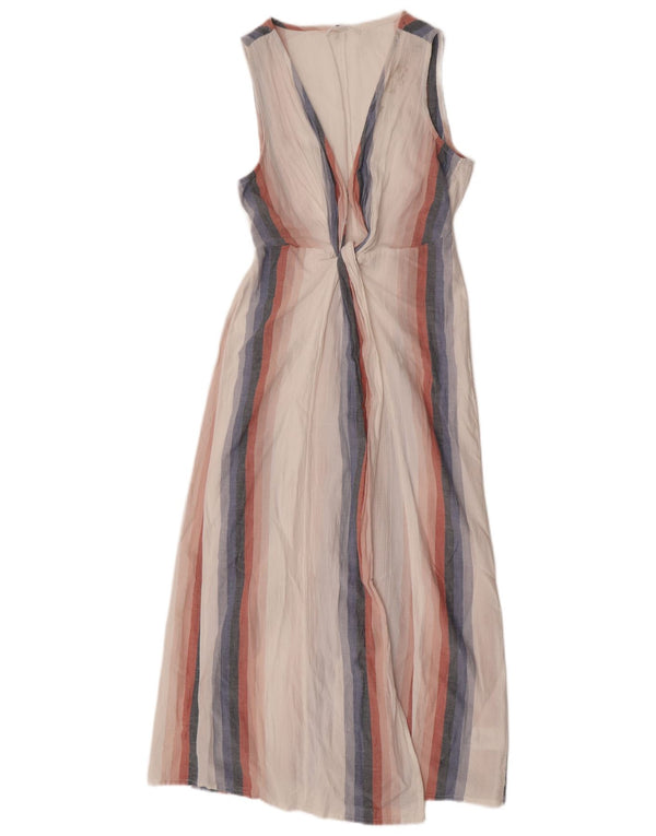 Vestido maxi feminino sem mangas O'Neill UK 10 viscose listrada branca pequena