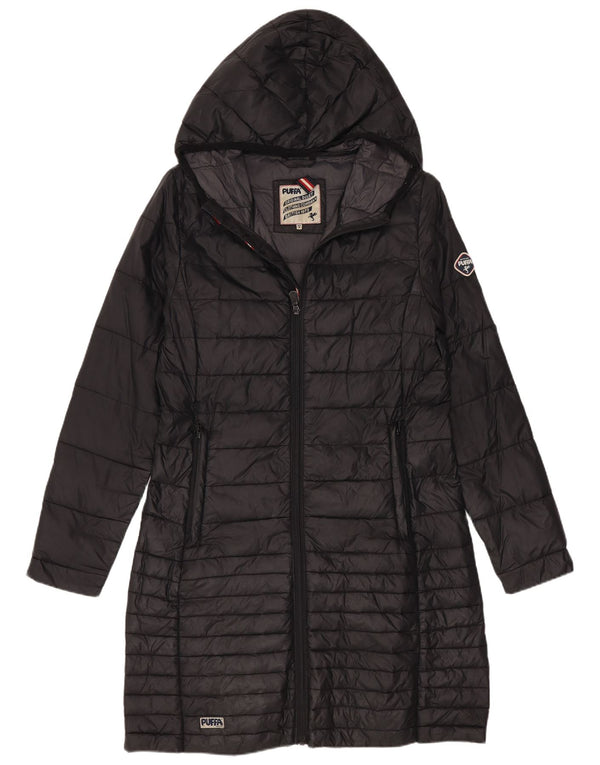 Casaco acolchoado com capuz feminino Puffa Reino Unido 8 pequeno nylon preto
