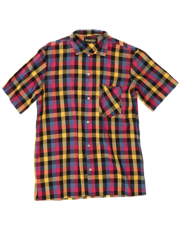 Camisa Wrangler masculina de manga curta tamanho 37 14 1/2 pequena guingão multicolorido