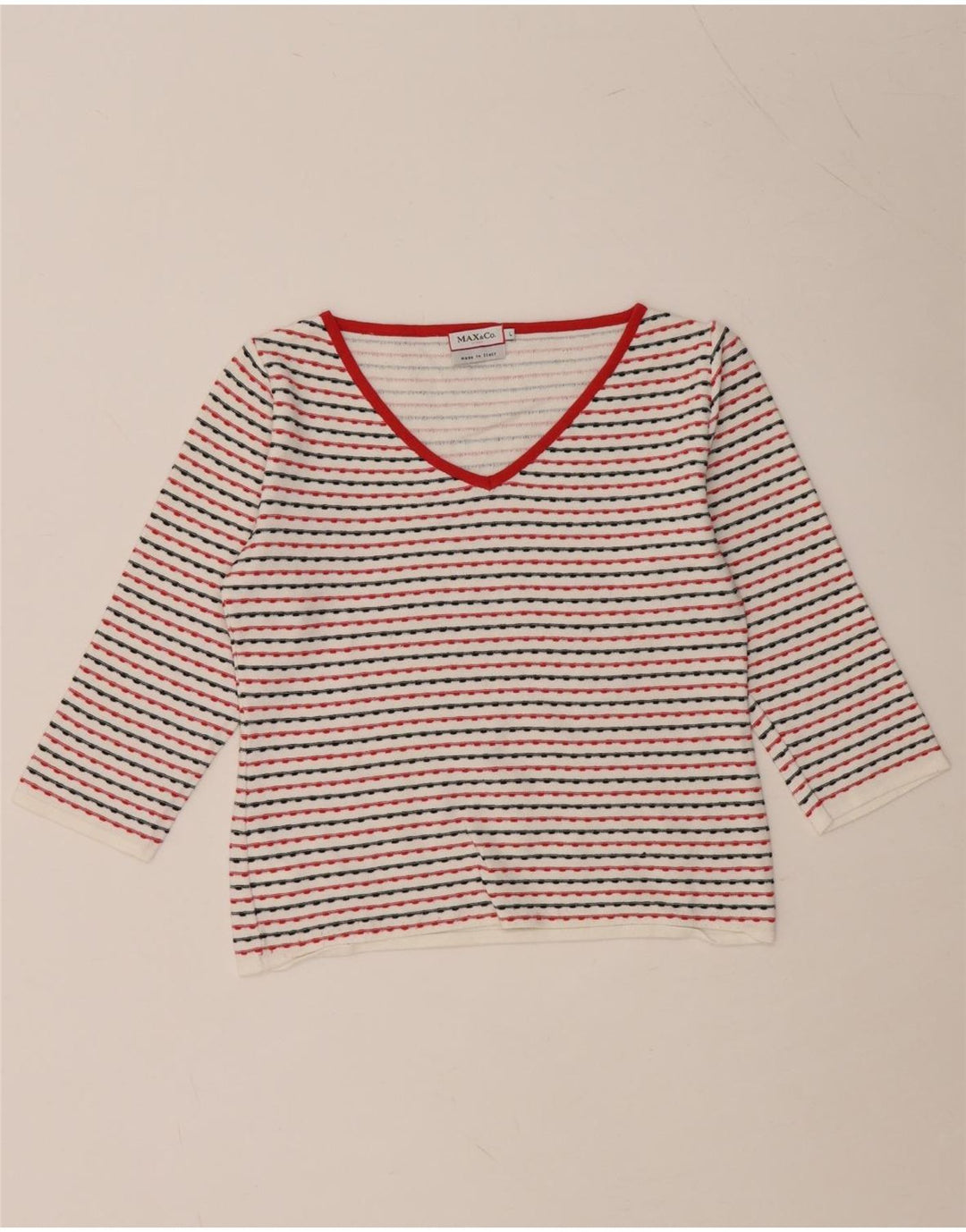 Top curto feminino manga 3/4 Reino Unido 14 viscose listrada branca grande MAX & CO.