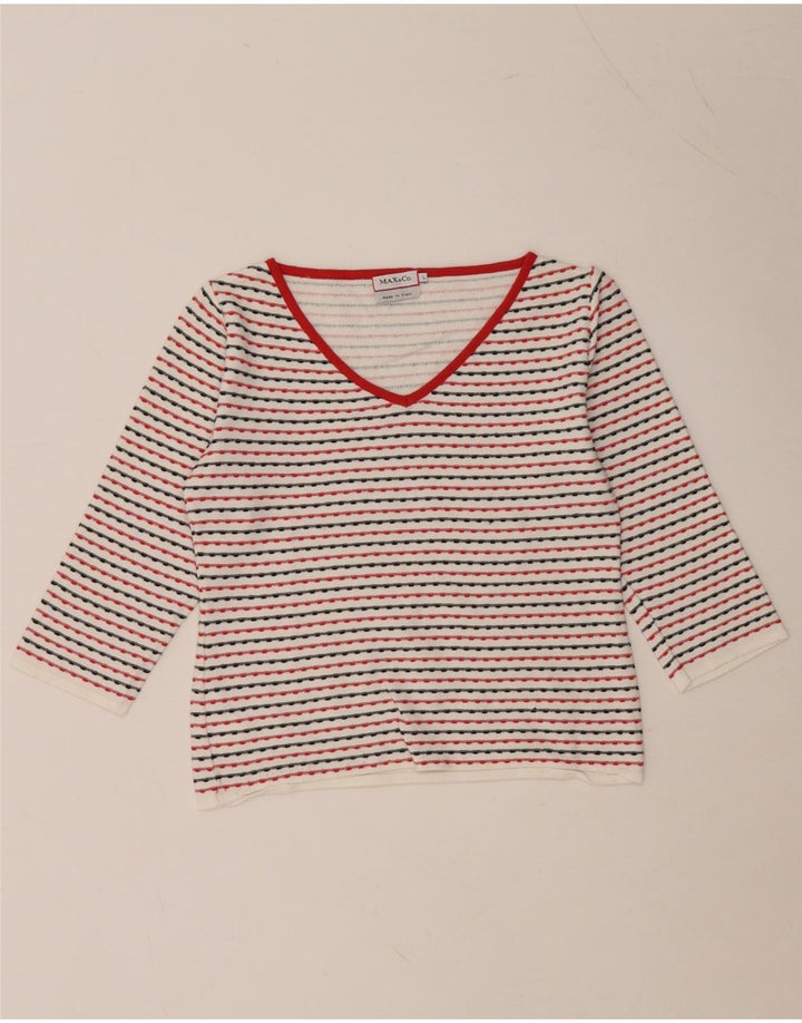 Top curto feminino manga 3/4 Reino Unido 14 viscose listrada branca grande MAX & CO.