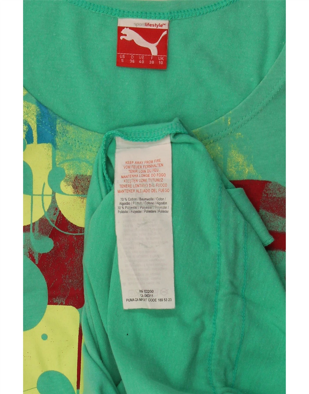 Puma Womens Graphic Vest Top UK 10 Pequeno Algodão Verde