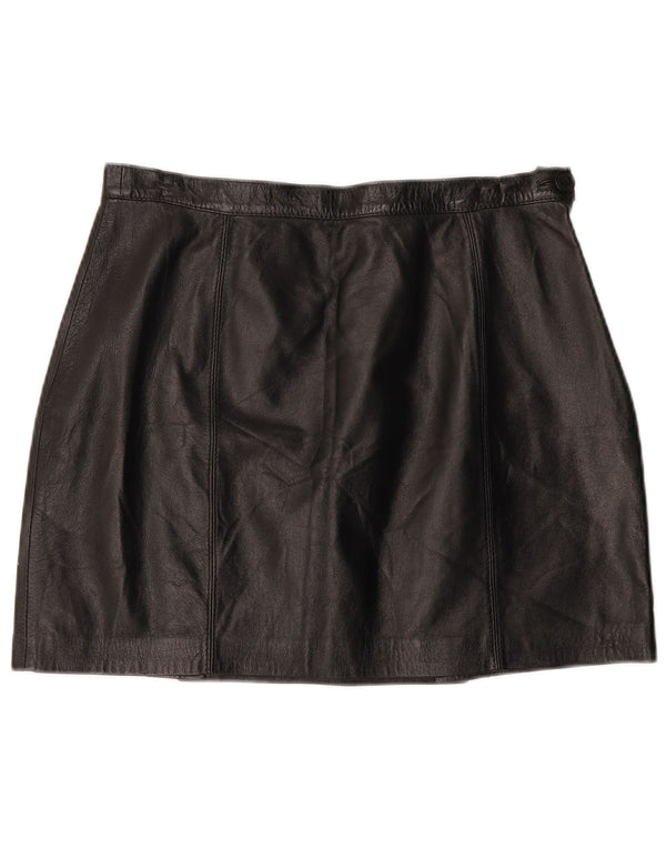 Saia feminina vintage de couro cintura baixa W32 couro preto grande
