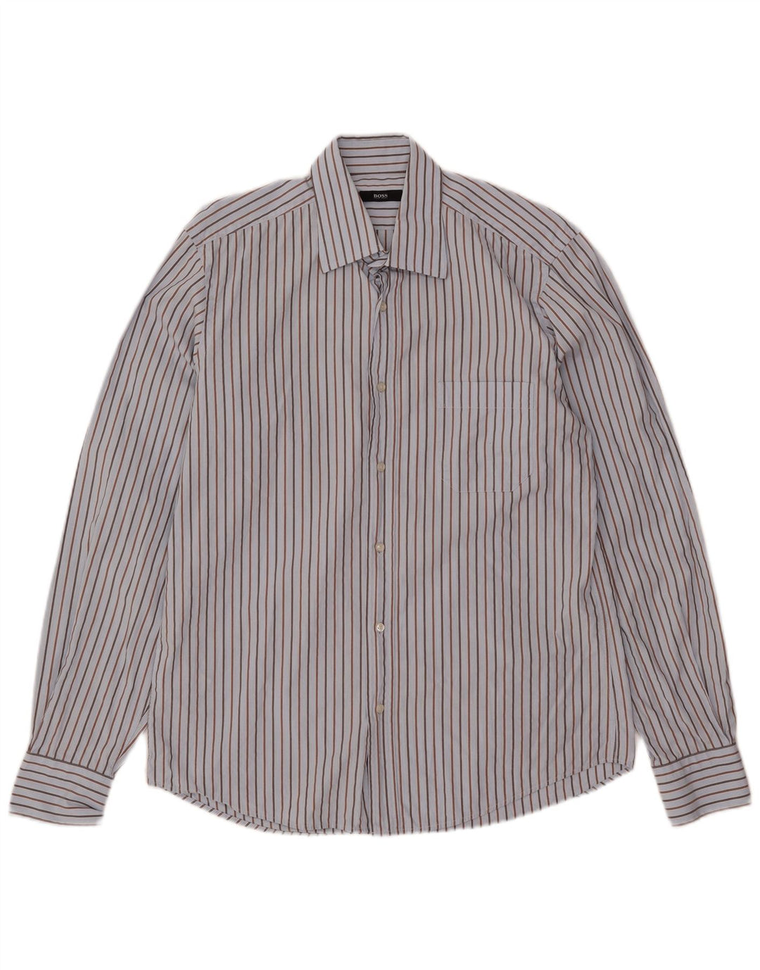 Camisa masculina Hugo Boss tamanho 40 15 3/4 algodão listrado azul médio