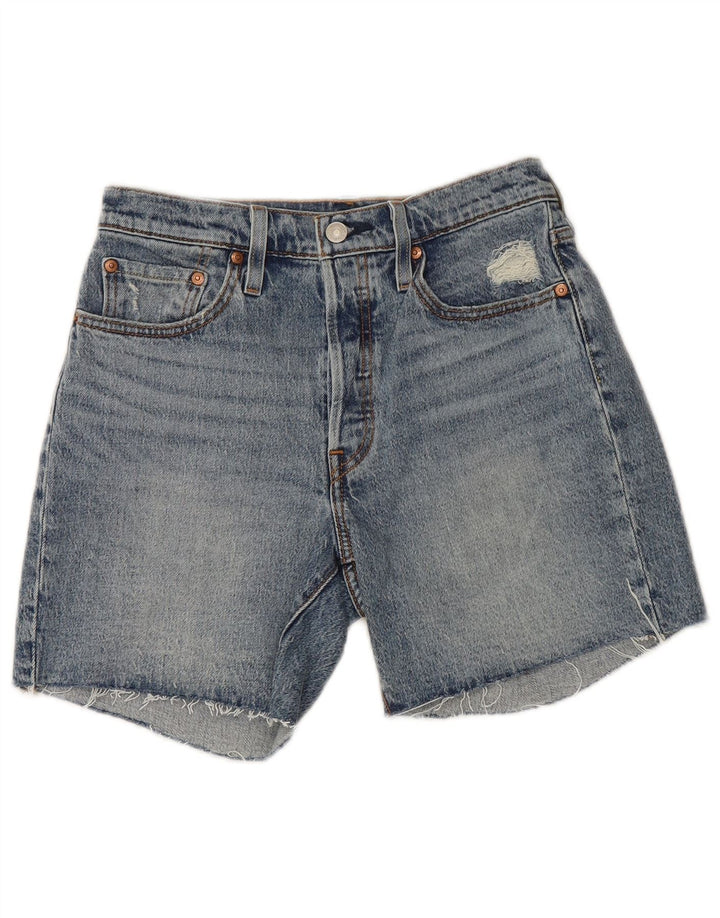 Shorts jeans feminino Levi's 501 desgastado W27 pequeno algodão azul