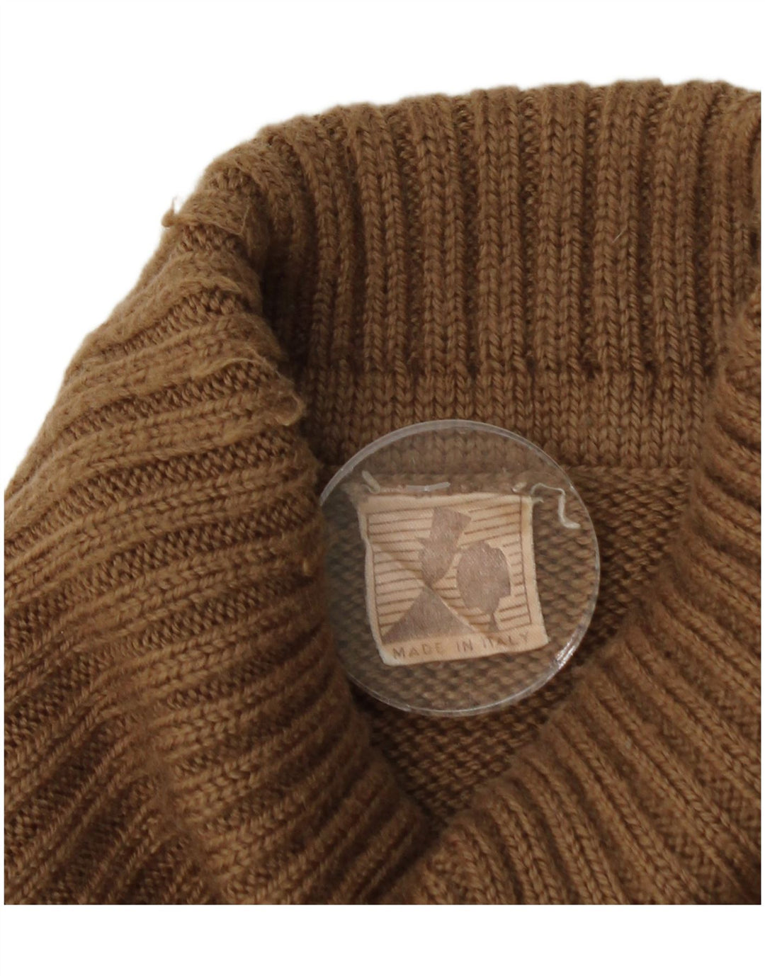 Suéter vintage masculino com gola redonda, marrom médio, lã Fair Isle