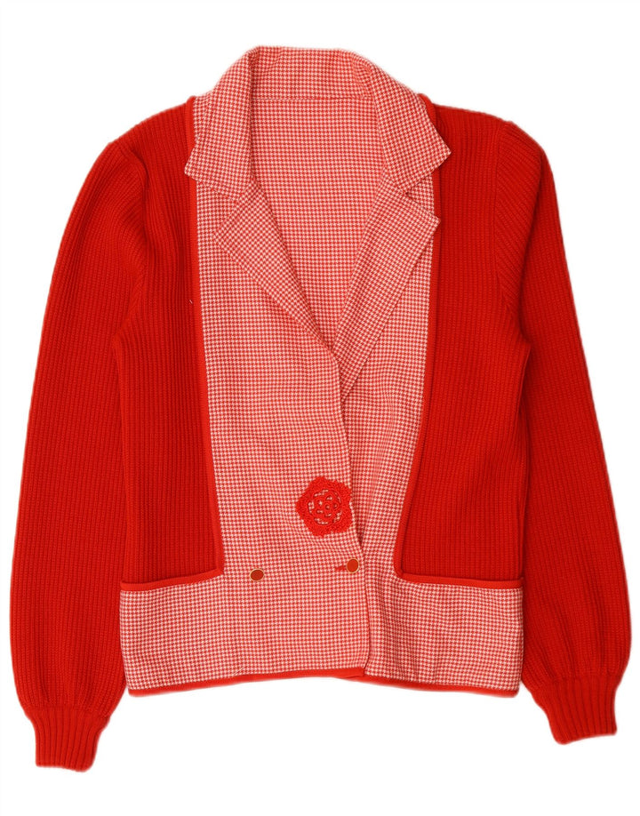 Jaqueta blazer feminina vintage com peito duplo Reino Unido 14 Houndstooth vermelho médio
