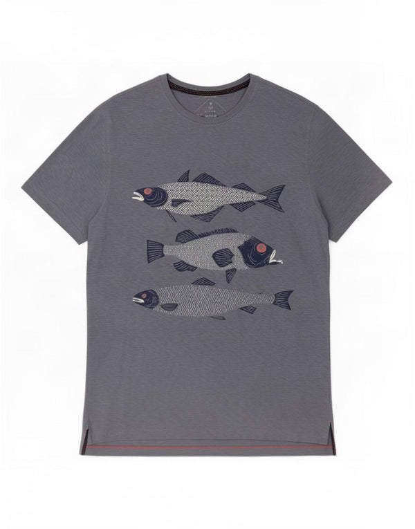 Camiseta gráfica masculina White Stuff Top pequeno algodão manchado azul