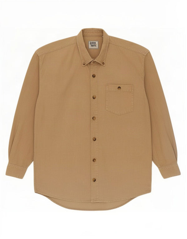 Lerros Camisa masculina de veludo cotelê médio bege algodão