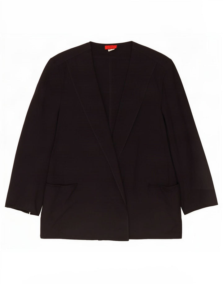 Jaqueta blazer aberta feminina vintage com ajuste solto IT 46 grande lã azul marinho