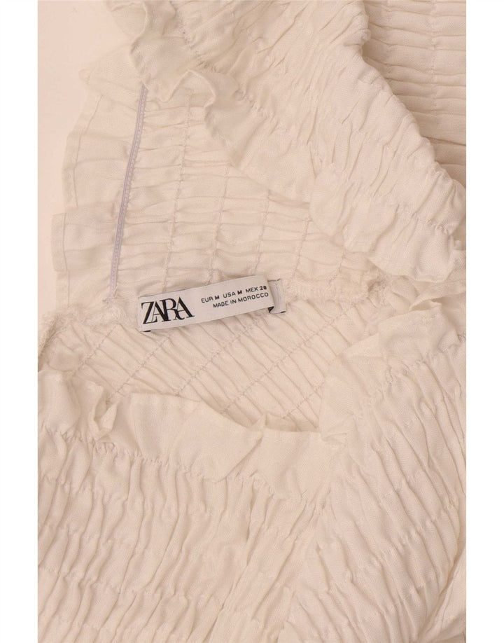 Zara Top feminino de manga comprida com ombro de fora UK 12 médio branco