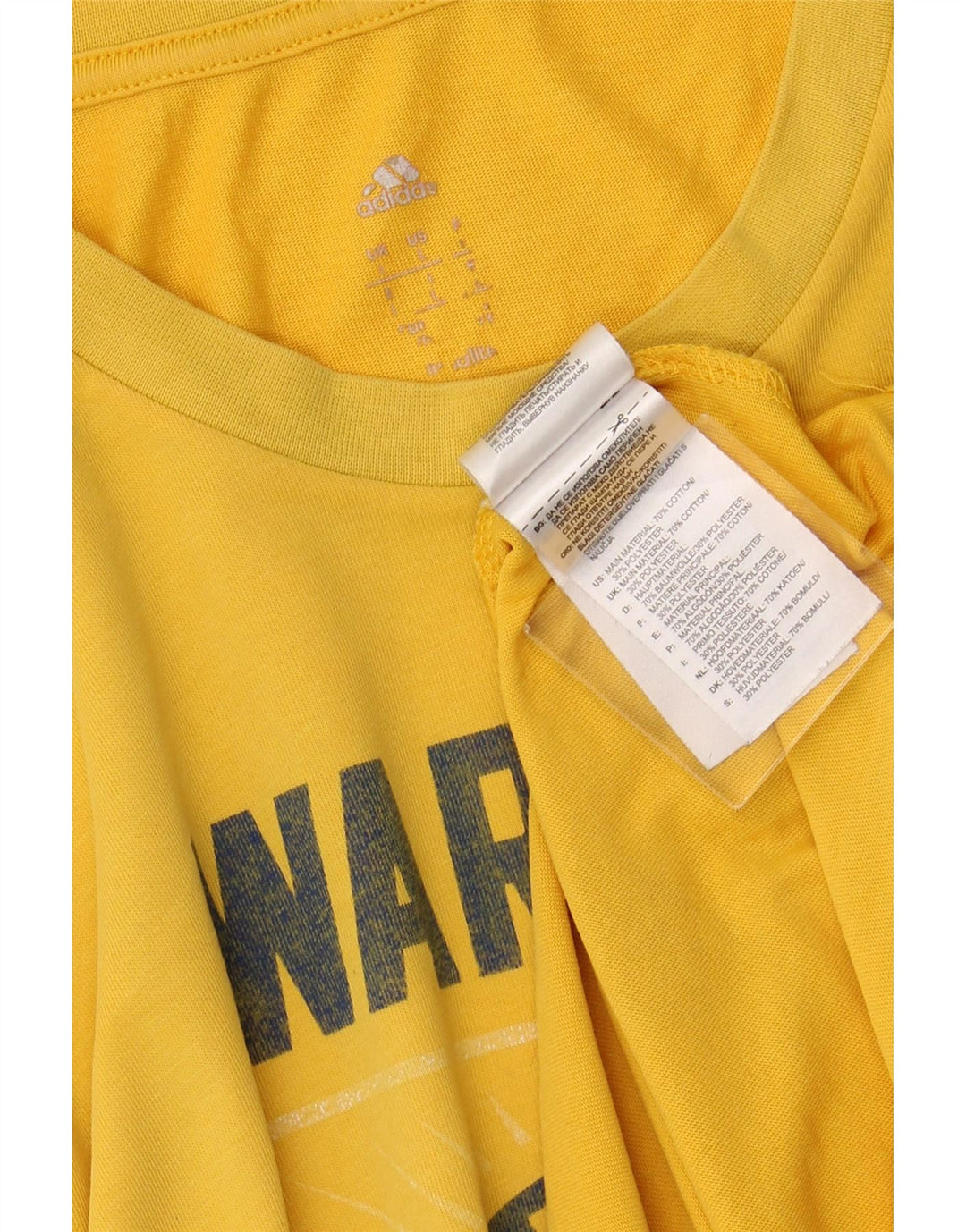 Camiseta masculina Adidas Golden State Warriors com estampa gráfica grande de algodão amarelo