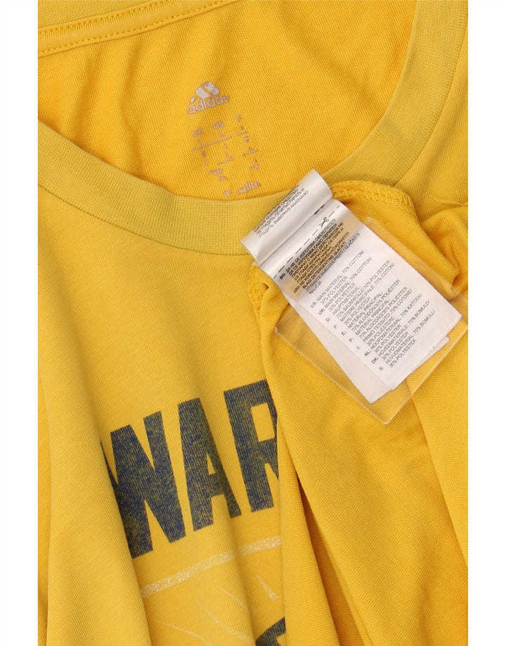 Camiseta masculina Adidas Golden State Warriors com estampa gráfica grande de algodão amarelo