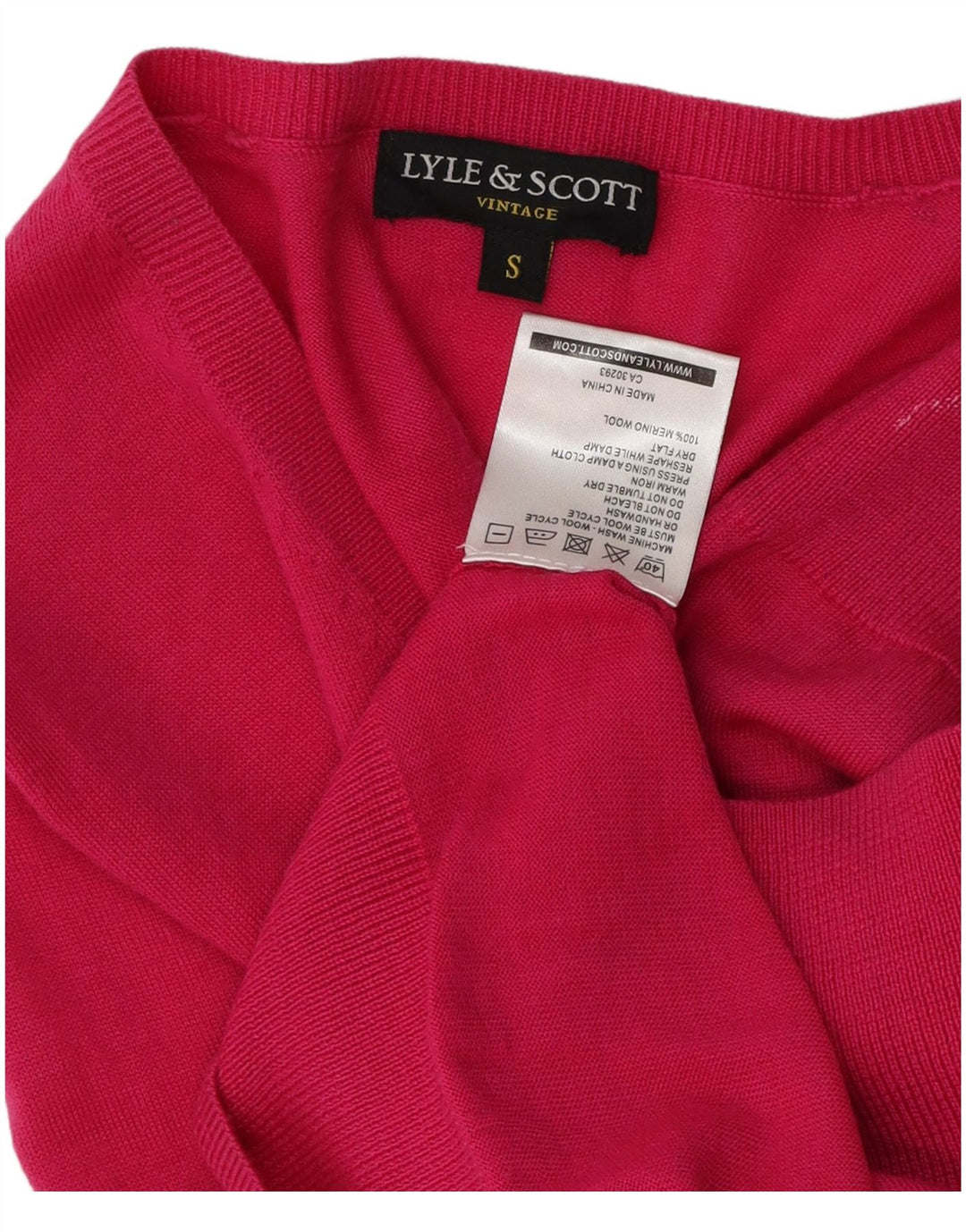 Suéter feminino Lyle & Scott com decote em V, Reino Unido, 10 lã merino rosa pequena
