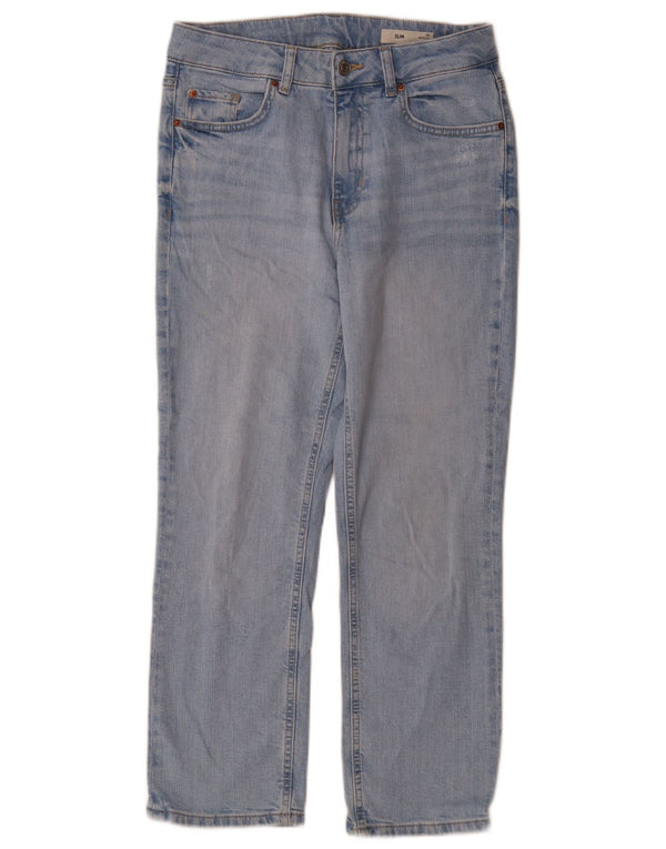 Jeans Marks & Spencer feminino slim UK 10 pequeno W28 L27 algodão azul