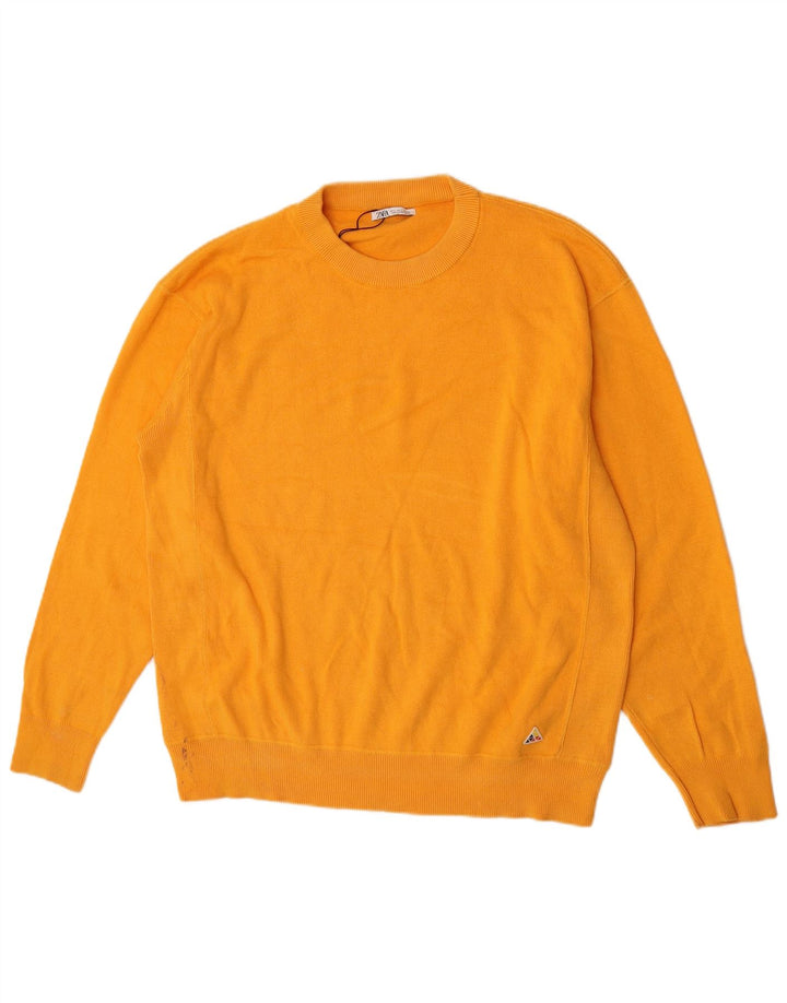 Suéter masculino Zara com gola redonda, grande algodão amarelo