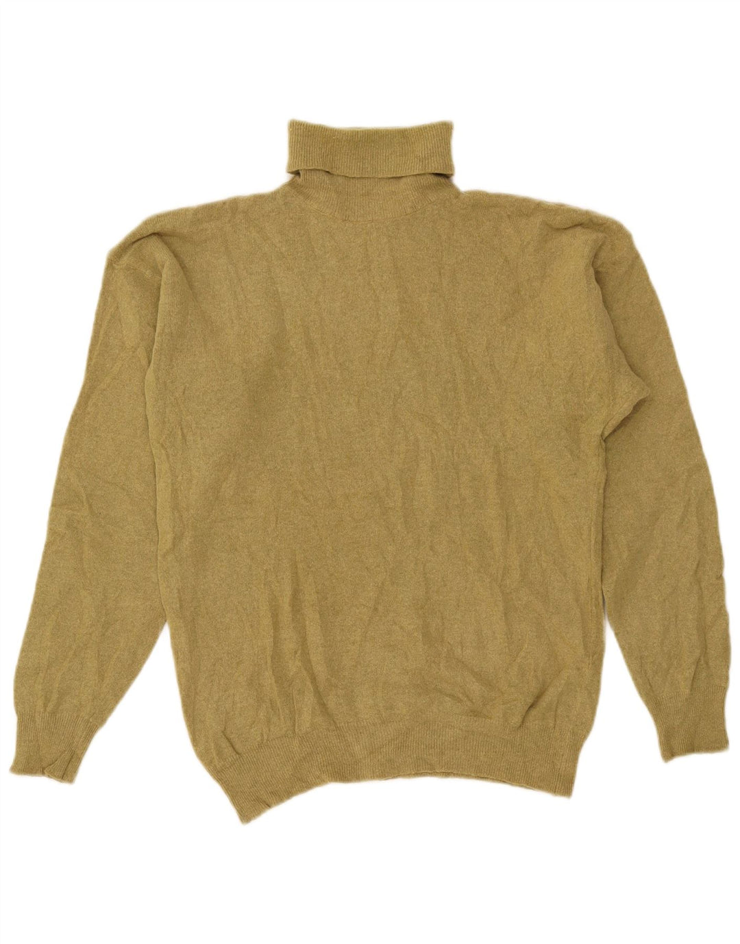 Suéter feminino VINTAGE com gola redonda Reino Unido 14 lã de cordeiro cáqui média